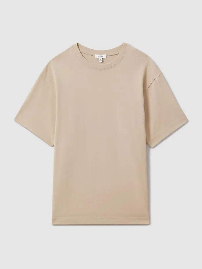 Men Reiss TShirts Tate Oversized Garment Dye TShirt Oatmeal