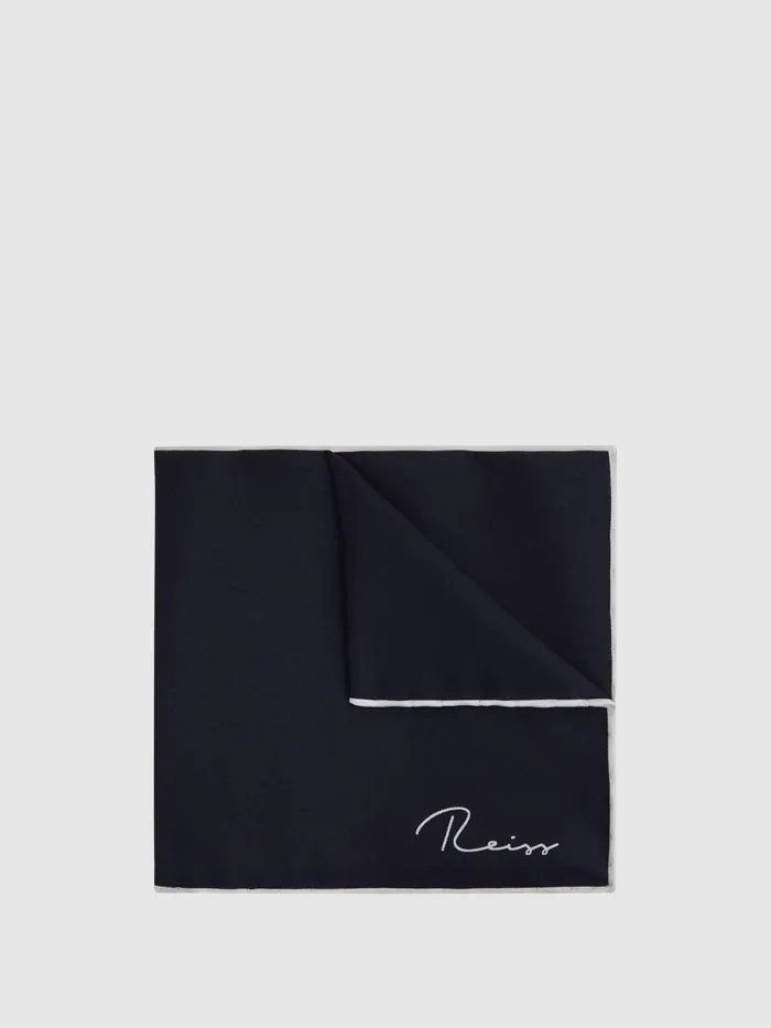 Men Reiss Ties and Pocket Squares Ceremony Plain Silk Pocket Square Navy