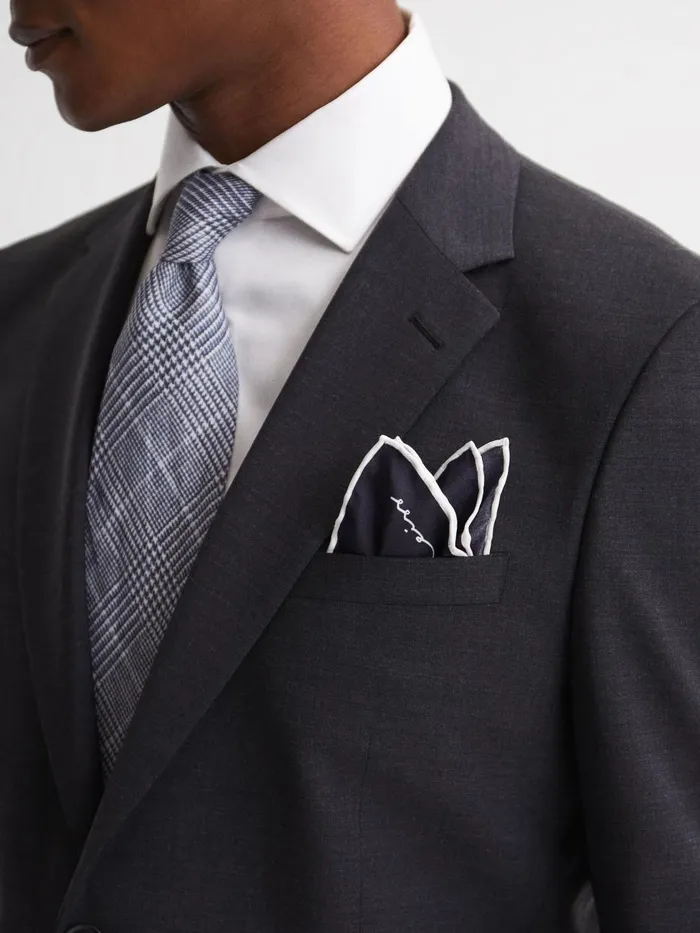 Men Reiss Ties and Pocket Squares Ceremony Plain Silk Pocket Square Navy
