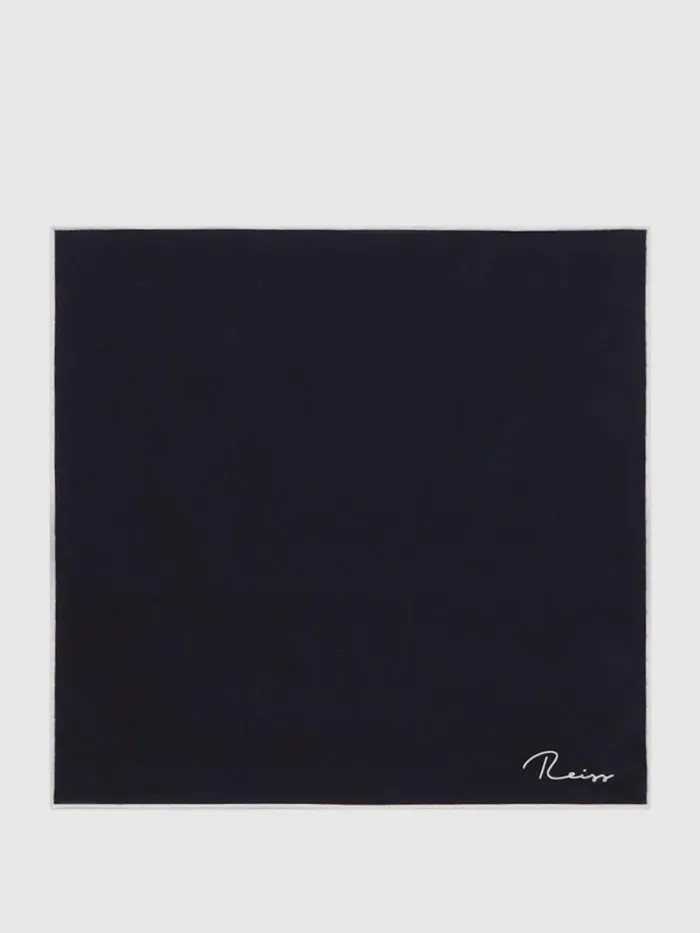 Men Reiss Ties and Pocket Squares Ceremony Plain Silk Pocket Square Navy