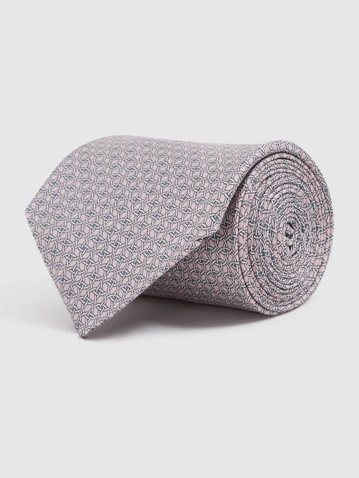 Men Reiss Ties and Pocket Squares Como Silk Geometric Print Tie Soft Rose