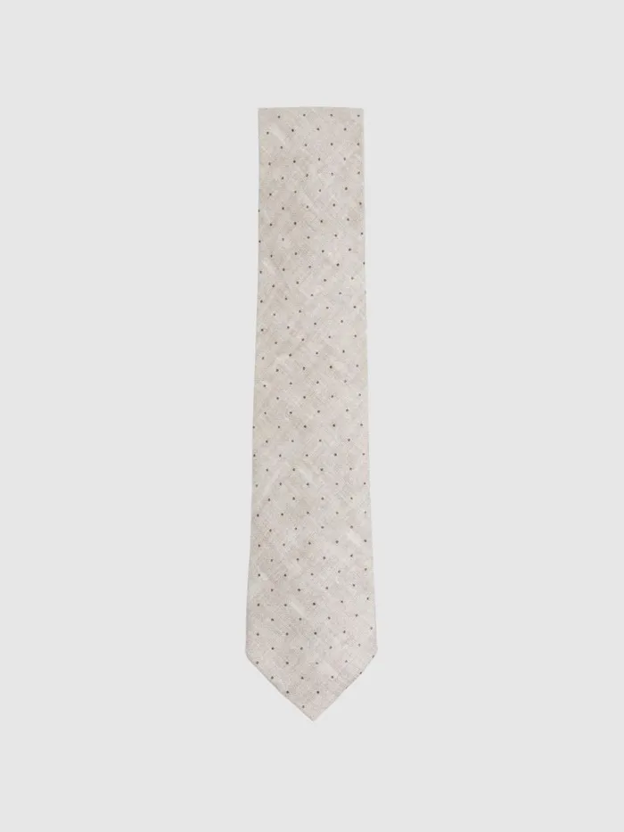 Men Reiss Ties and Pocket Squares Lateran Silk Polka Dot Tie Oatmeal Melange