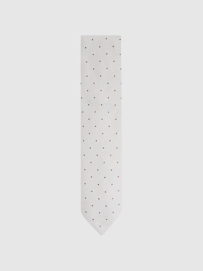 Men Reiss Ties and Pocket Squares Lorenzo Silk Blend Textured Polka Dot Tie Cream Men Reiss Ties and Pocket Squares Lorenzo Silk Blend Textured Polka Dot Tie Cream