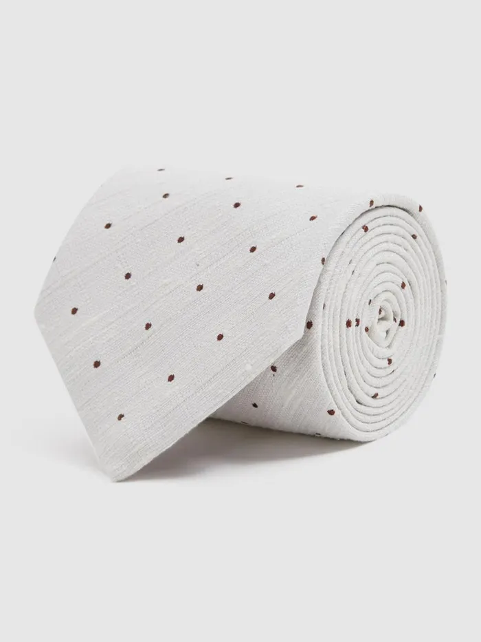 Men Reiss Ties and Pocket Squares Lorenzo Silk Blend Textured Polka Dot Tie Cream