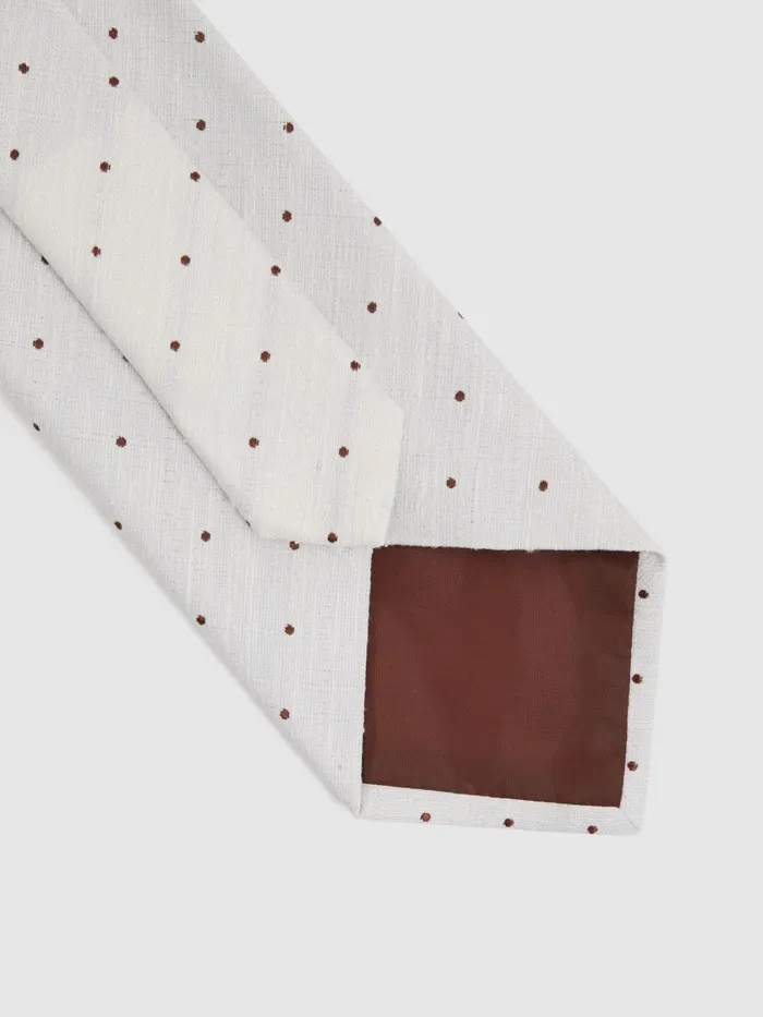 Men Reiss Ties and Pocket Squares Lorenzo Silk Blend Textured Polka Dot Tie Cream