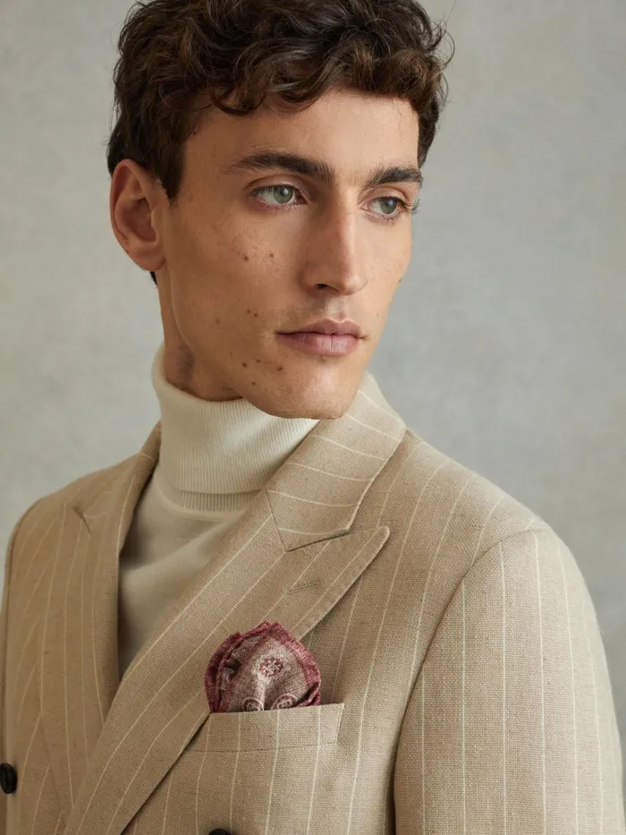 Men Reiss Ties and Pocket Squares Tindari Silk Reversible Pocket Square Oatmealrose