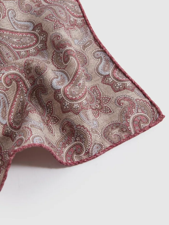 Men Reiss Ties and Pocket Squares Tindari Silk Reversible Pocket Square Oatmealrose