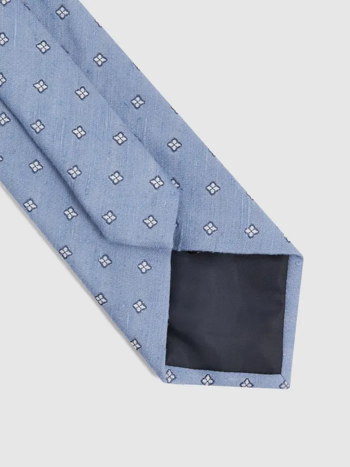 Men Reiss Ties and Pocket Squares Trevi Silk Blend Textured Floral Print Tie Sky Blue