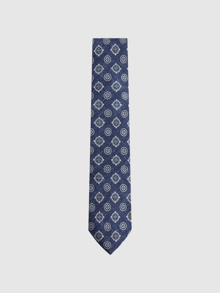 Men Reiss Ties and Pocket Squares Vasari Silk Medallion Print Tie Indigo Melange
