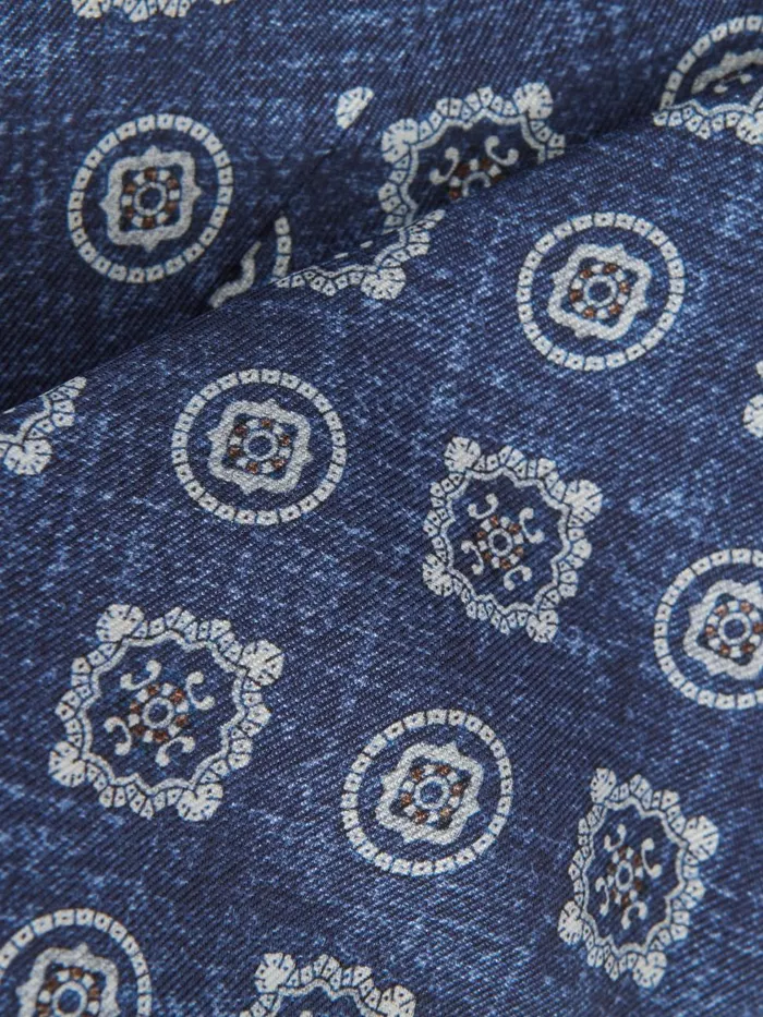 Men Reiss Ties and Pocket Squares Vasari Silk Medallion Print Tie Indigo Melange