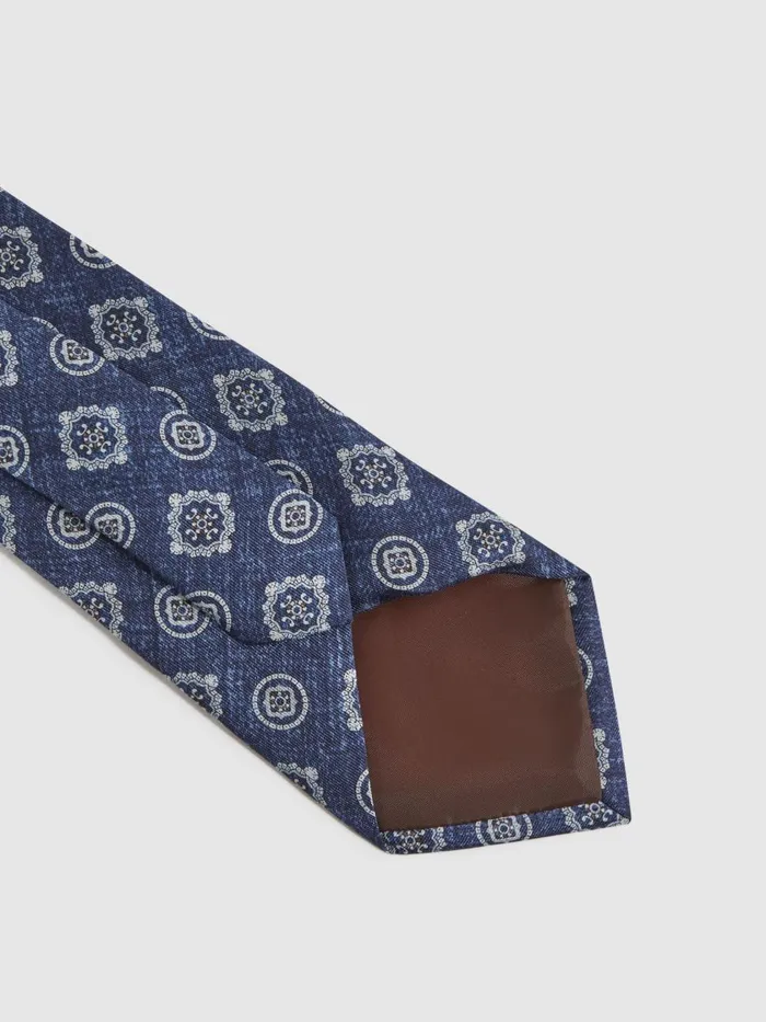 Men Reiss Ties and Pocket Squares Vasari Silk Medallion Print Tie Indigo Melange