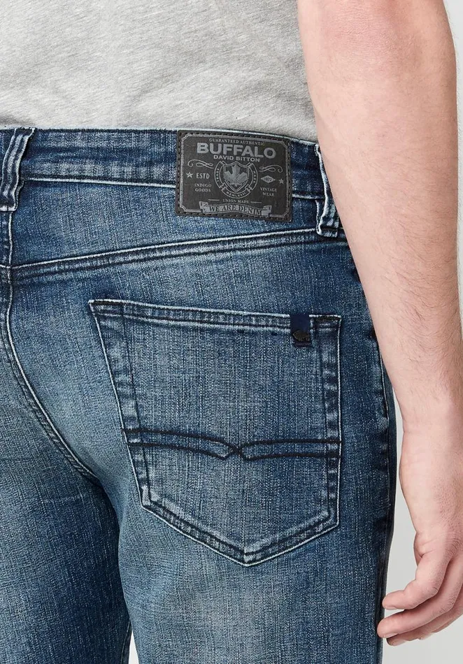 Men Relaxed Tapered Ben Sanded And Veined Jeans Indigo Buffalo David Bitton Relaxed Ben