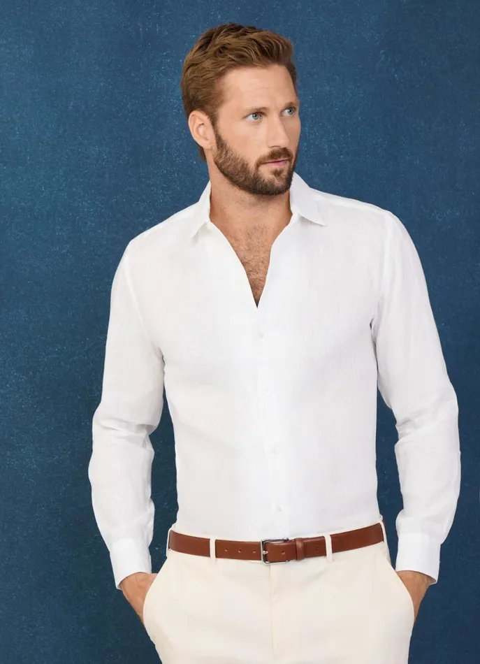 Men Shirts Faonnable Regular Fit Linen Shirt White