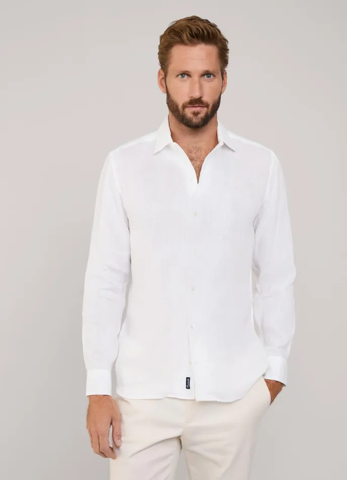 Men Shirts Faonnable Regular Fit Linen Shirt White