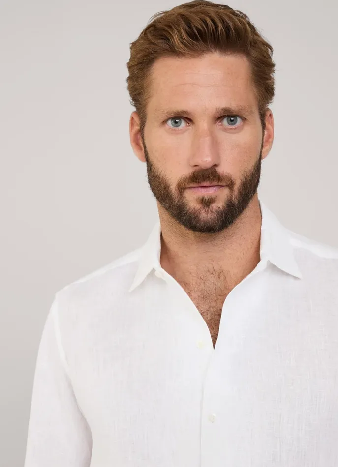 Men Shirts Faonnable Regular Fit Linen Shirt White
