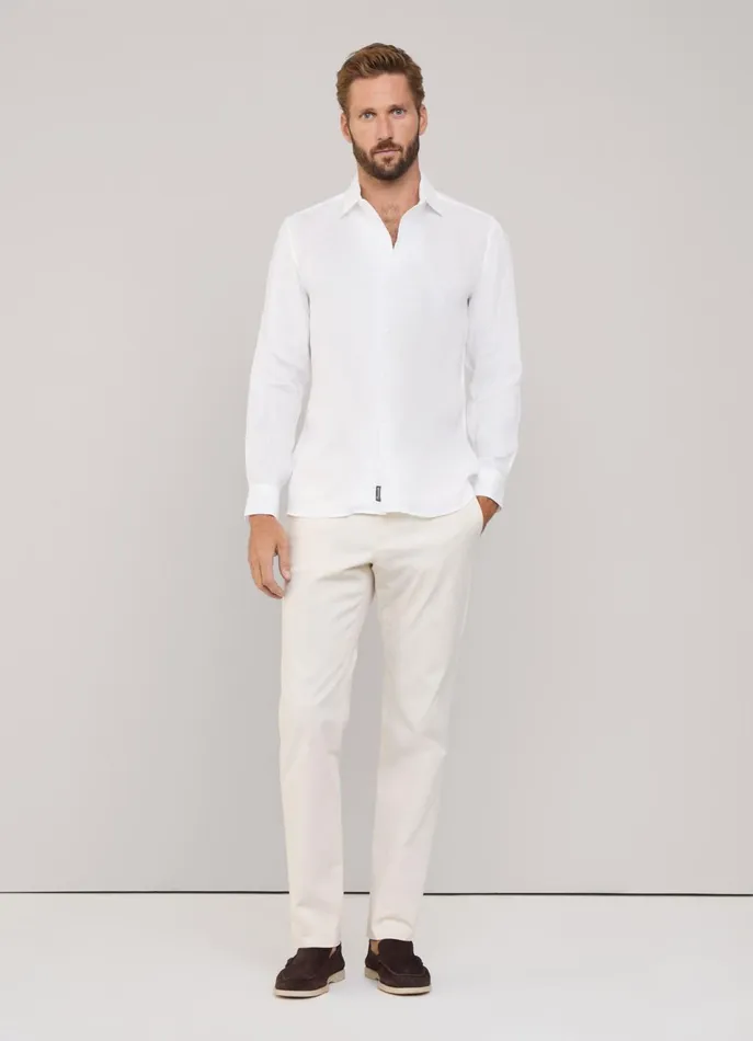 Men Shirts Faonnable Regular Fit Linen Shirt White
