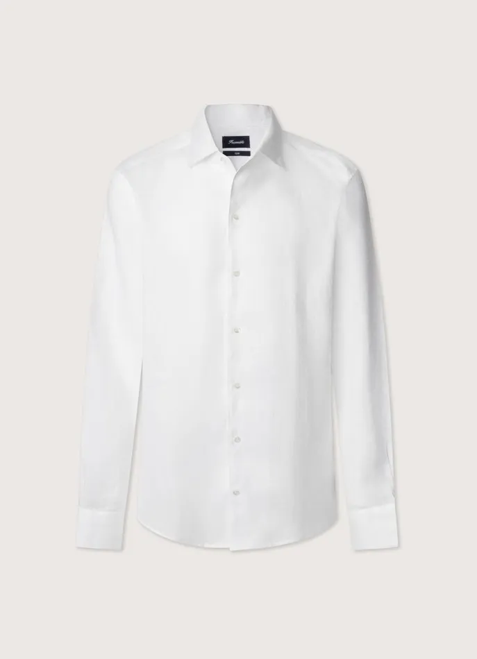 Men Shirts Faonnable Regular Fit Linen Shirt White