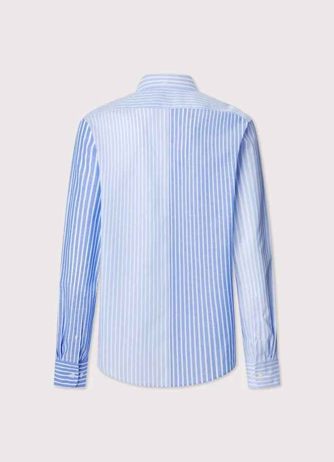 Men Shirts Faonnable Regular Fit Striped Cotton Linen Shirt Horizon Blue