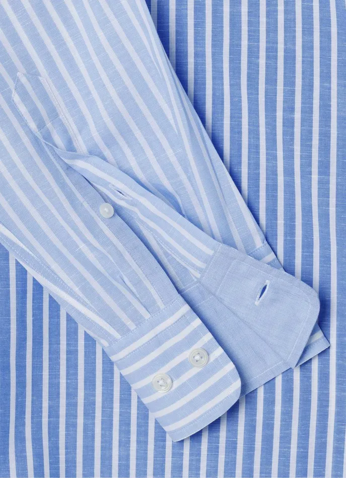 Men Shirts Faonnable Regular Fit Striped Cotton Linen Shirt Horizon Blue
