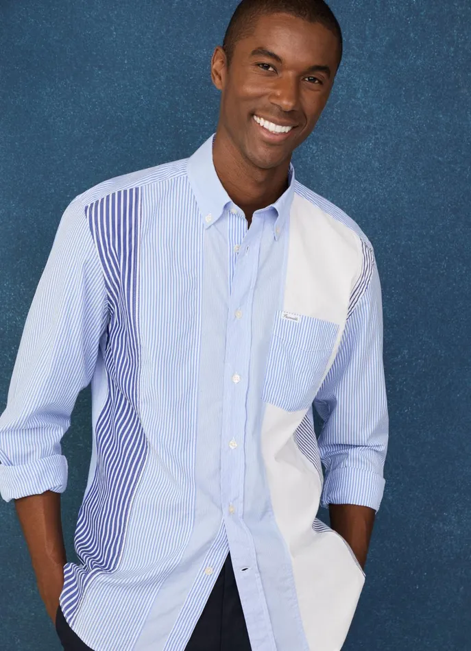 Men Shirts Faonnable Regular Fit Striped Poplin Shirt Horizon Blue