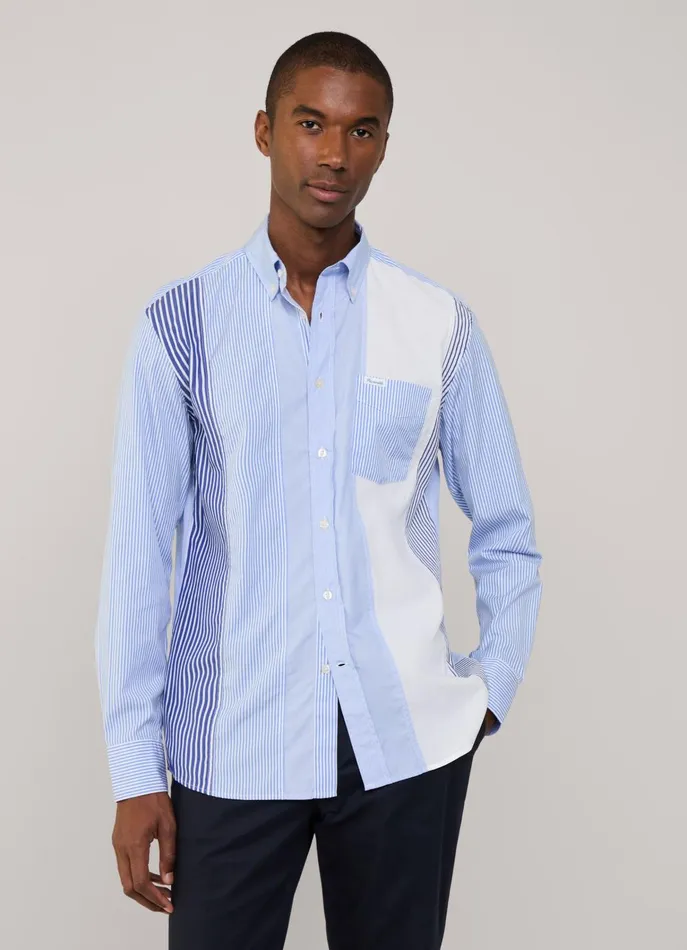 Men Shirts Faonnable Regular Fit Striped Poplin Shirt Horizon Blue