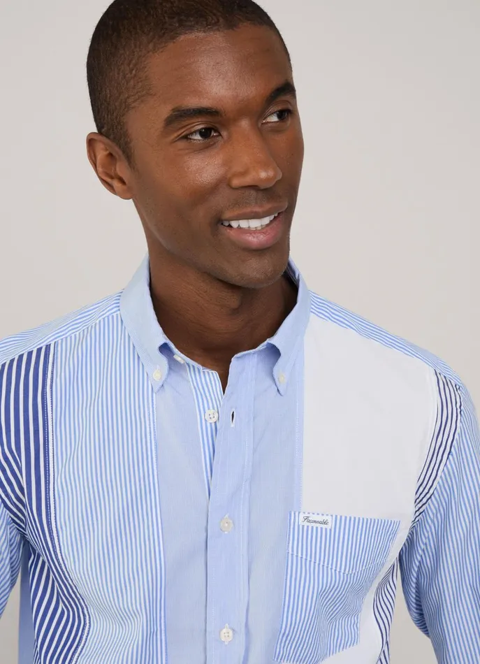 Men Shirts Faonnable Regular Fit Striped Poplin Shirt Horizon Blue