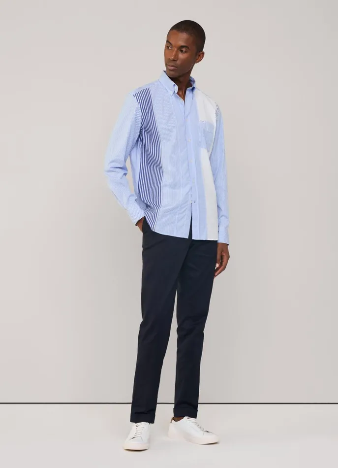 Men Shirts Faonnable Regular Fit Striped Poplin Shirt Horizon Blue