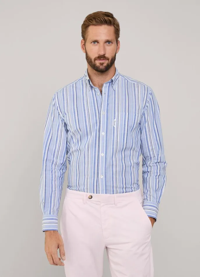 Men Shirts Faonnable Regular Fit Striped Shirt Blue