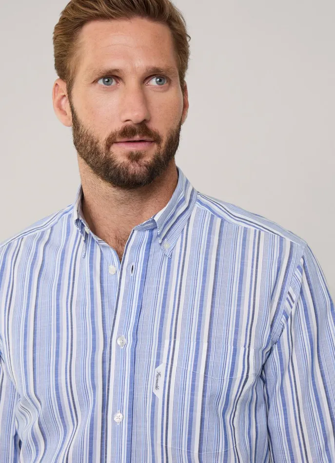 Men Shirts Faonnable Regular Fit Striped Shirt Blue