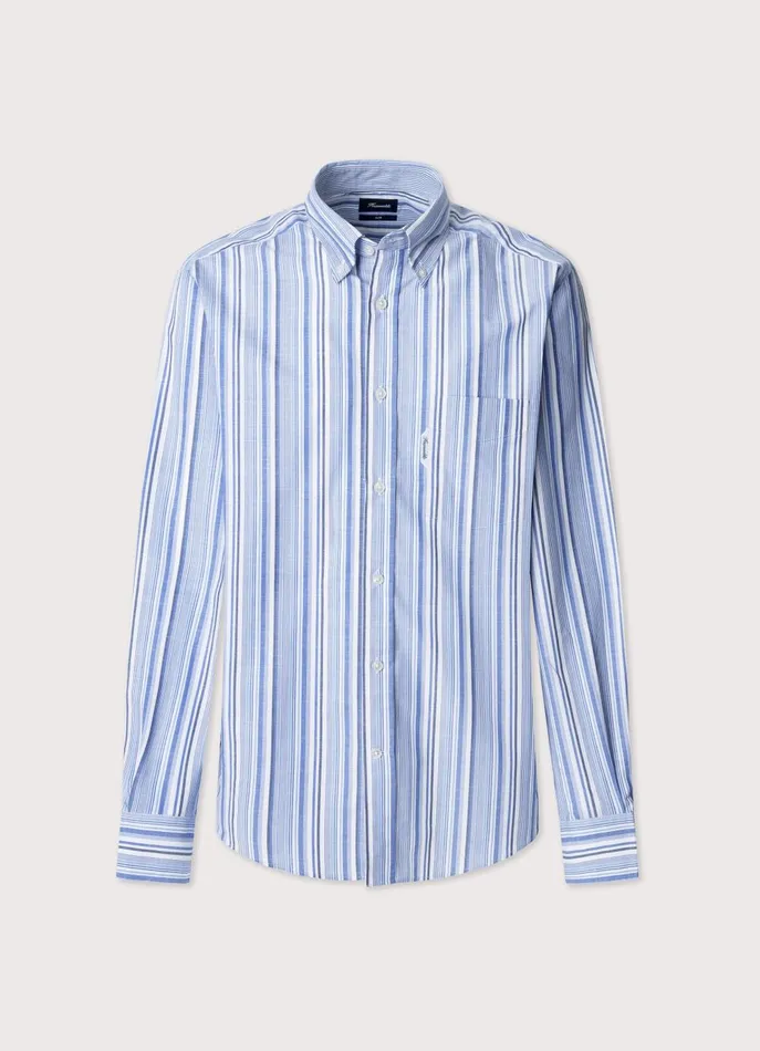 Men Shirts Faonnable Regular Fit Striped Shirt Blue
