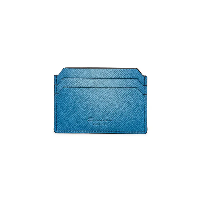 MenWomen Light Blue Saffiano Leather Credit Card Holder Santoni Small Leather Goods