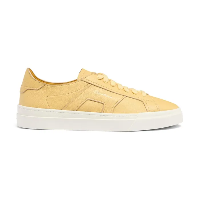 Men Yellow Tumbled Leather Double Buckle Sneaker Santoni Sneakers