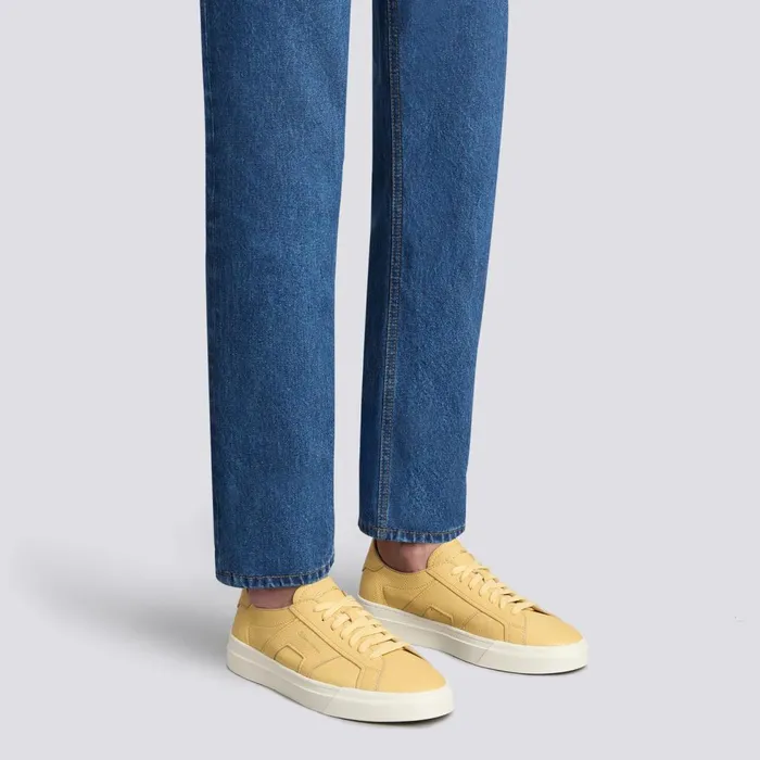 Men Yellow Tumbled Leather Double Buckle Sneaker Santoni Sneakers