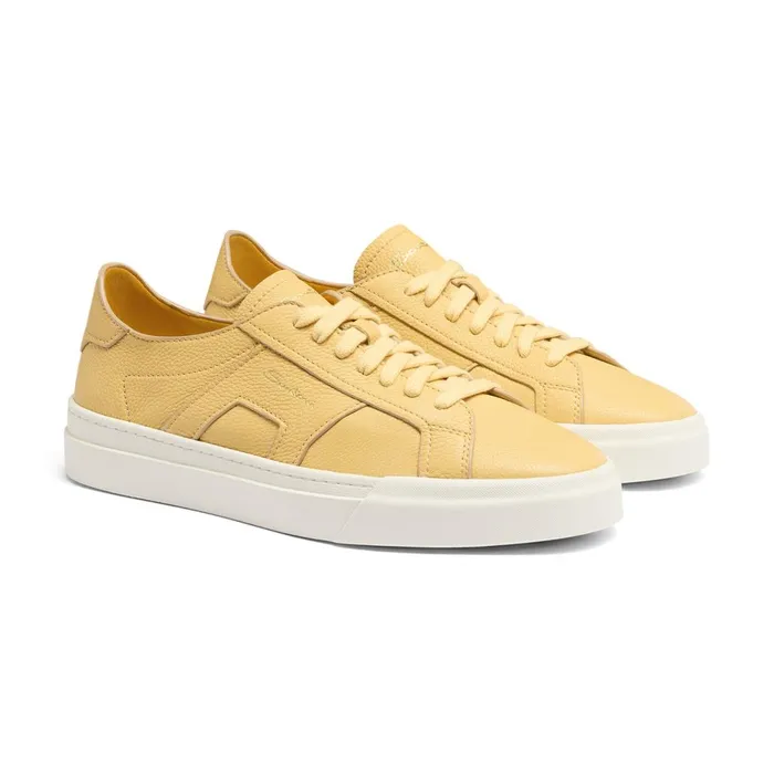 Men Yellow Tumbled Leather Double Buckle Sneaker Santoni Sneakers