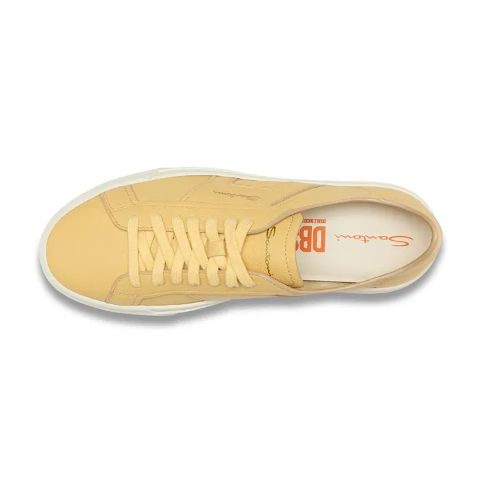 Men Yellow Tumbled Leather Double Buckle Sneaker Santoni Sneakers
