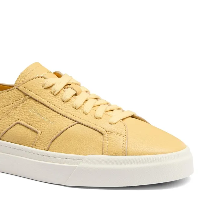 Men Yellow Tumbled Leather Double Buckle Sneaker Santoni Sneakers