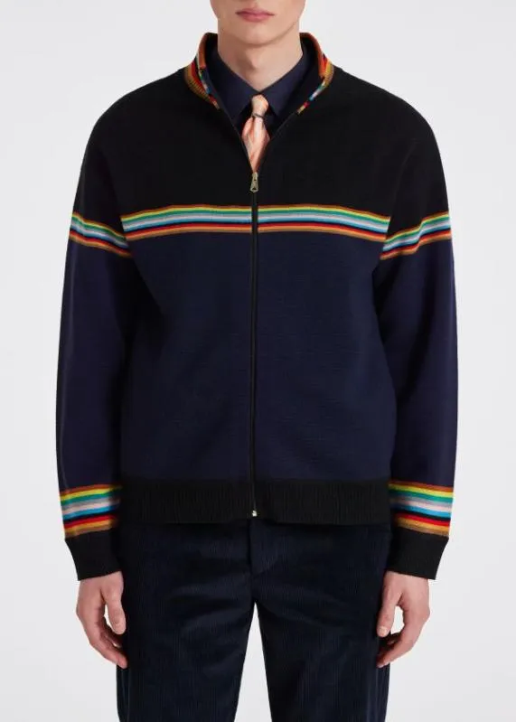 Mens 039Signature Stripe039 Merino Zip Cardigan Paul Smith Sweaters Mens 039Signature Stripe039 Merino Zip Cardigan Paul Smith Sweaters