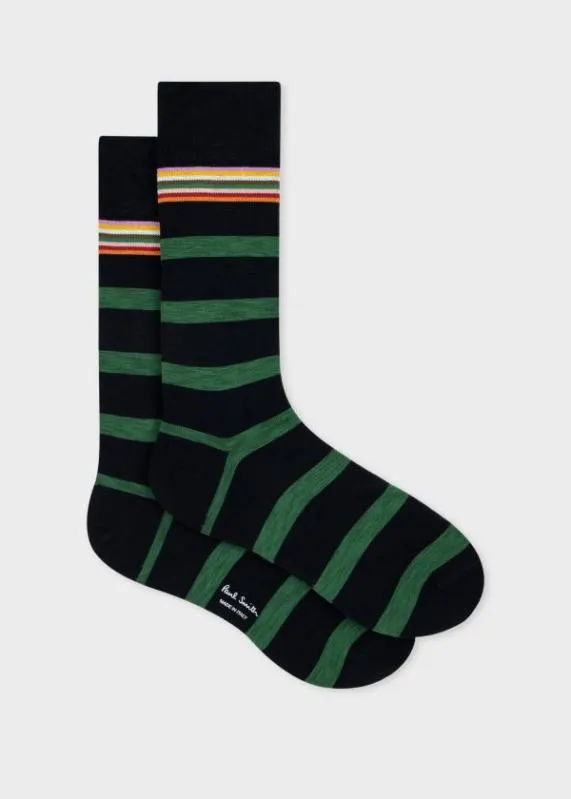 Mens Navy And Green Stripe Socks Paul Smith Socks
