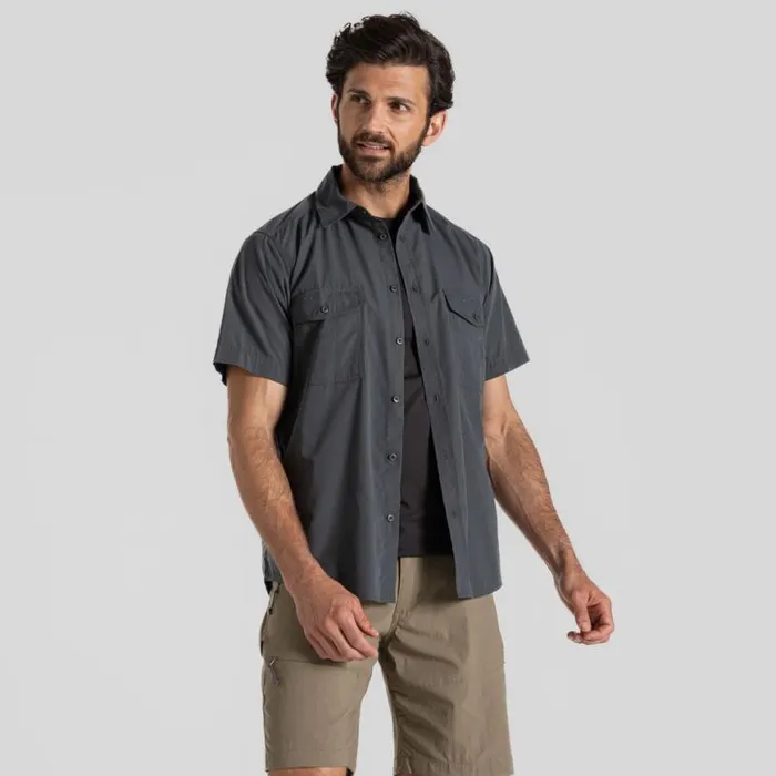 Mens Short Sleeve Craghoppers Kiwi Short Sleeved Shirt Dark Grey