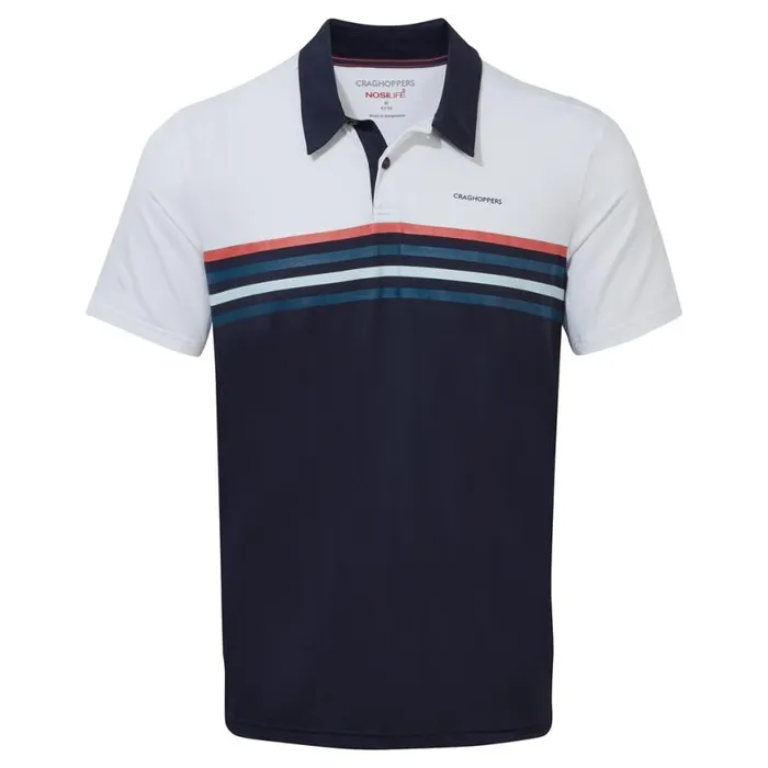 Mens Short Sleeve Craghoppers NosiLife Pro Short Sleeved Polo Optic White Blue Navy Mens Short Sleeve Craghoppers NosiLife Pro Short Sleeved Polo Optic White Blue Navy