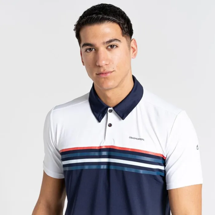 Mens Short Sleeve Craghoppers NosiLife Pro Short Sleeved Polo Optic White Blue Navy Mens Short Sleeve Craghoppers NosiLife Pro Short Sleeved Polo Optic White Blue Navy