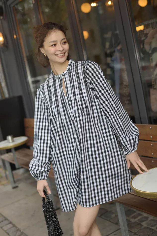 Michelle Dress 8211 White Black Check Women Cras Dresses