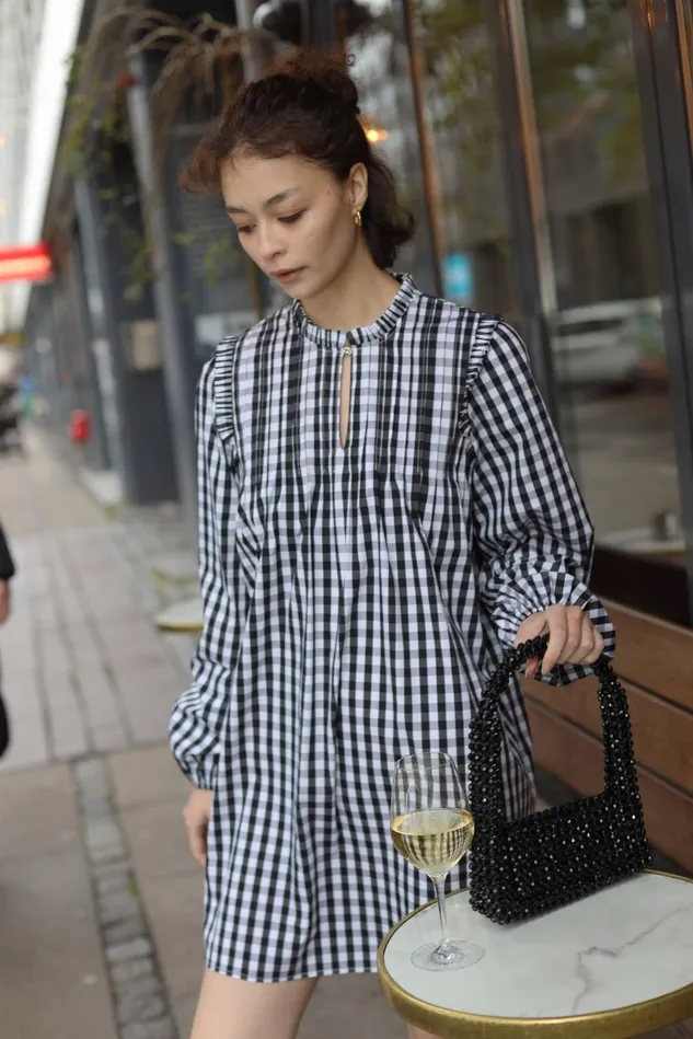 Michelle Dress 8211 White Black Check Women Cras Dresses