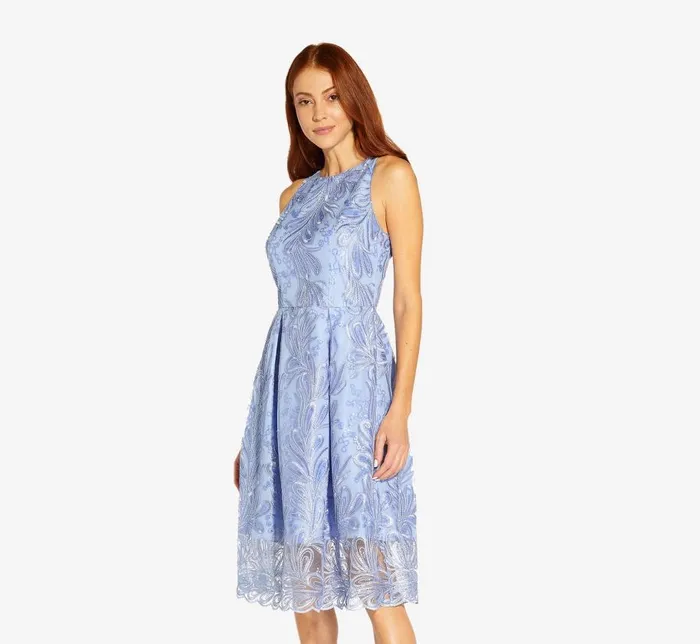 Midi Dresses Womens Adrianna Papell Embroidered Illusion MidiLength FitAndFlare Dress In Light Peri Midi Dresses Womens Adrianna Papell Embroidered Illusion MidiLength FitAndFlare Dress In Light Peri
