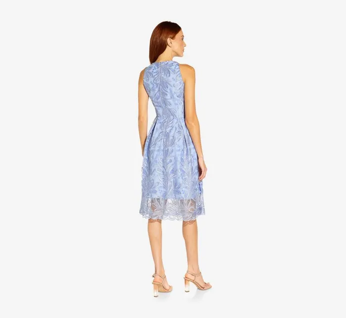 Midi Dresses Womens Adrianna Papell Embroidered Illusion MidiLength FitAndFlare Dress In Light Peri