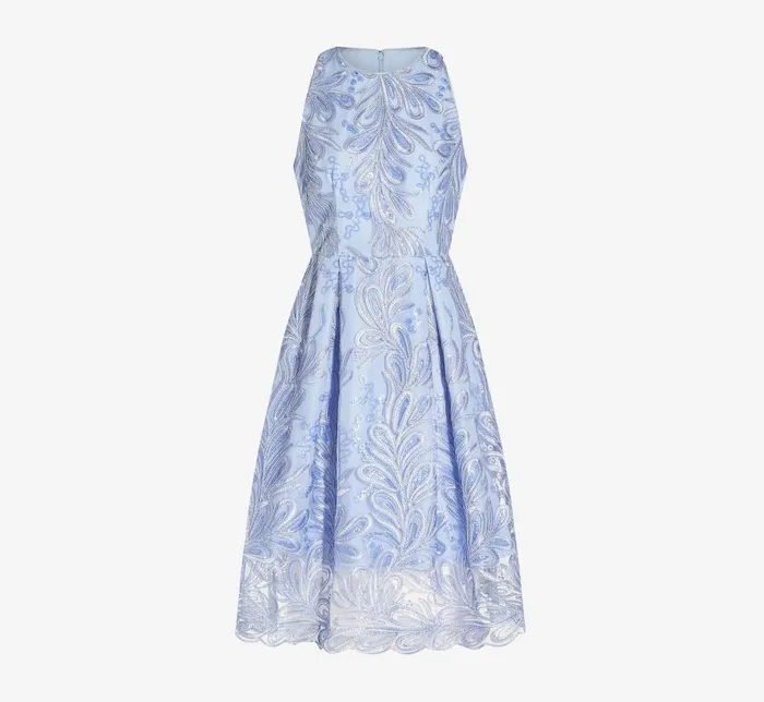 Midi Dresses Womens Adrianna Papell Embroidered Illusion MidiLength FitAndFlare Dress In Light Peri