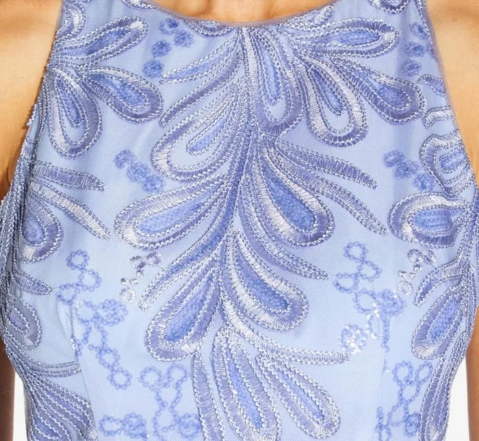 Midi Dresses Womens Adrianna Papell Embroidered Illusion MidiLength FitAndFlare Dress In Light Peri