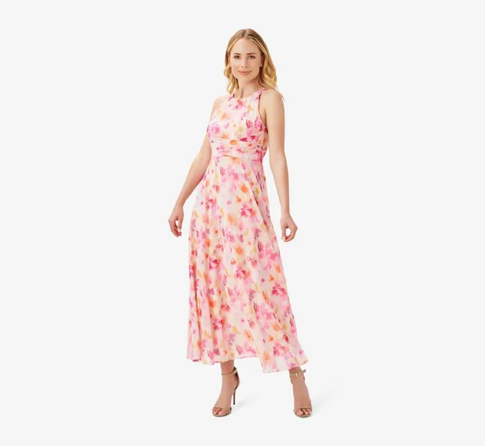Midi Dresses Womens Adrianna Papell FloralPrint Chiffon MidiLength FitAndFlare Halter Dress In Pink Multi Midi Dresses Womens Adrianna Papell FloralPrint Chiffon MidiLength FitAndFlare Halter Dress In Pink Multi