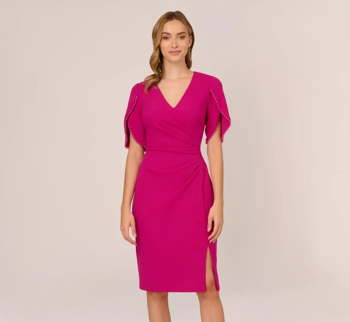 Midi Dresses Womens Adrianna Papell Pearl Embellished Knit Crepe Sheath Dress In Hot Orchid Midi Dresses Womens Adrianna Papell Pearl Embellished Knit Crepe Sheath Dress In Hot Orchid