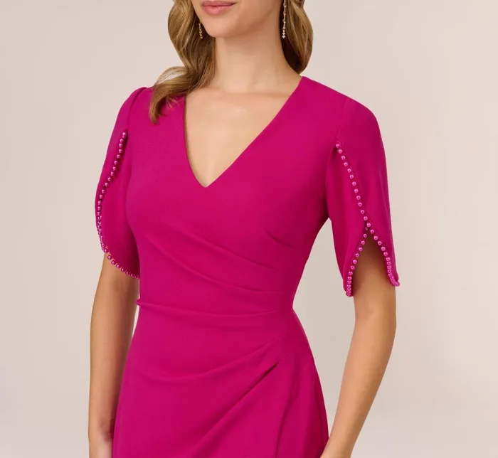 Midi Dresses Womens Adrianna Papell Pearl Embellished Knit Crepe Sheath Dress In Hot Orchid